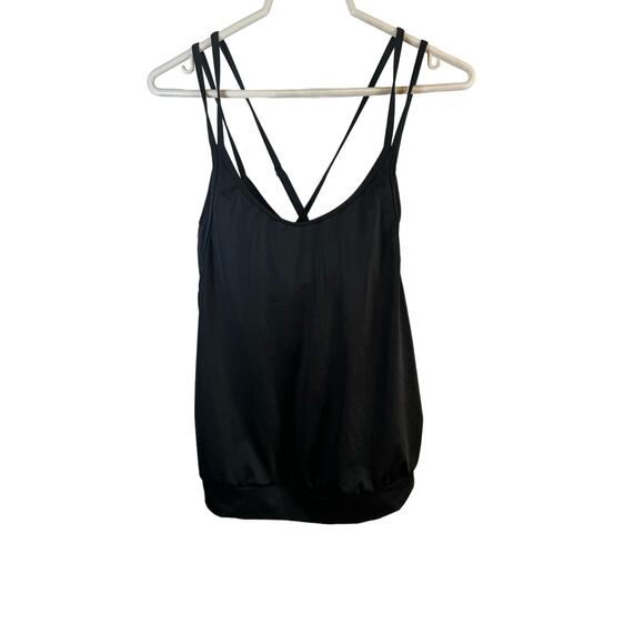 Athelta Black 36 B/C Built in Bra Strap Tank Work Out Swim Top Slimming Babydoll - Picture 1 of 10